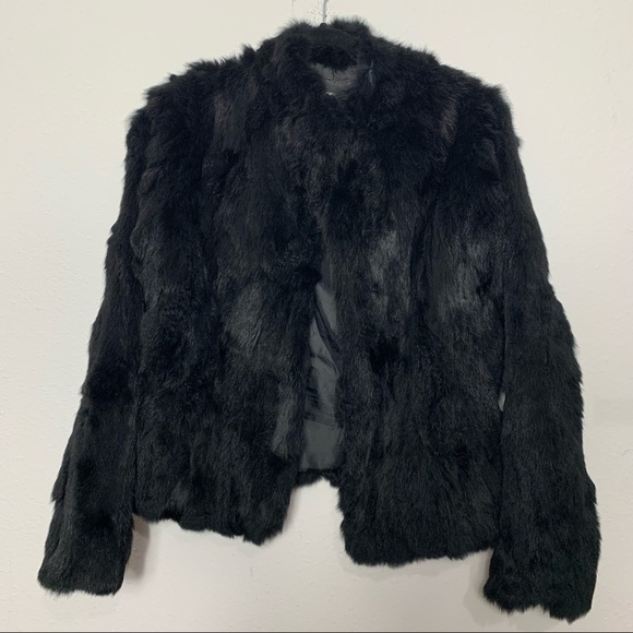 Aqua Black Rabbit Fur Jacket waist Coat - Picture 7 of 8